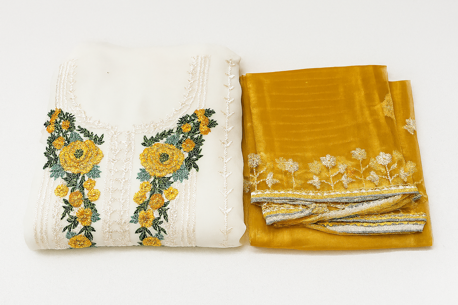 Mustard Dupatta Floral Unstitched Salwar Kameez Fabric